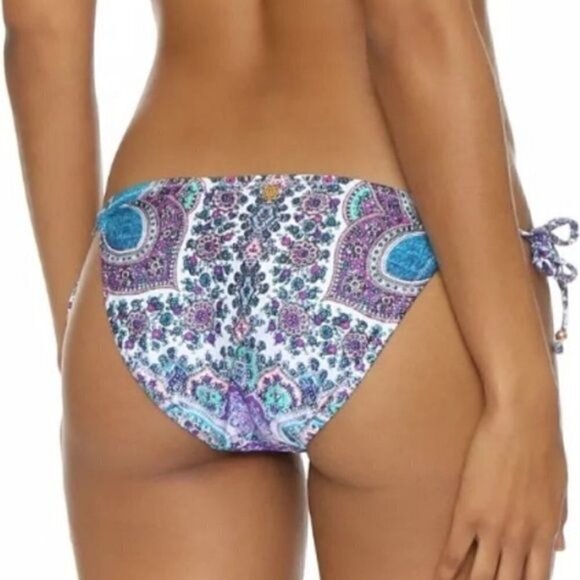 New Nanette Lepore Paros Bikini Bottom Side Ties Damask Print Blue Purple Sz L - Picture 2 of 10